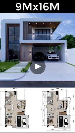 132K views · 4.3K reactions | House Design Modern House 2 Storey 9m x 16m 5 Bedrooms | House Design Modern House 2 Storey 9m x 16m 5 Bedrooms #interiør #interiordesign #architecturelovers #architectural #architect #architecture #housedecor... | By Just 4you | Facebook House Design Simple, Four Bedroom House Plans, 4 Bedroom House Designs, 3 Storey House Design, 2 Storey House Design, Modern Floor Plans, House Roof Design, Duplex Design, Small House Interior Design