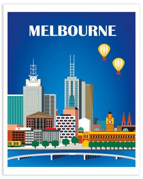 Melbourne Skyline Art Print Australia Travel Poster by LoosePetals Melbourne Skyline, Posters Australia, Melbourne Art, Nursery Style, City Poster, City Wall Art, Skyline Art, Melbourne Victoria, Vintage Travel Poster