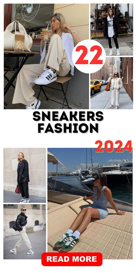 Sneakers Fashion 2024 Unleashing Creativity in Outfits explores the pivotal role of sneakers fashion in 2024 in unleashing creativity in outfit choices. It vividly demonstrates how sneakers have the transformative power to elevate and imbue any look with a unique blend of flair and confidence. Spring Outfit Sneakers, Sneaker Looks For Women, Women's Sneakers Fashion, Trendy Shoes 2024 Women, Womens Sneaker Outfits, 2024 Trendy Shoes, Trendy Summer Outfits 2024 Women, Sneakers Spring Summer 2024, Women’s Sneaker Outfits