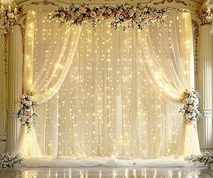 20ft X 10ft Champagne Tulle Wedding Backdrop Curtains with Lights String 4 Panels Sheer Photo Booth Props Backdrop Curtains for Parties Birthday Event Photo Shoot Background Wall Home Decorations Curtain Lights Backdrop, Curtain With Lights, Curtains With Lights, Backdrop With Lights, Wedding Backdrop Curtains, Photo Shoot Background, Sheer Backdrop, Lights Backdrop, Home Christmas Party