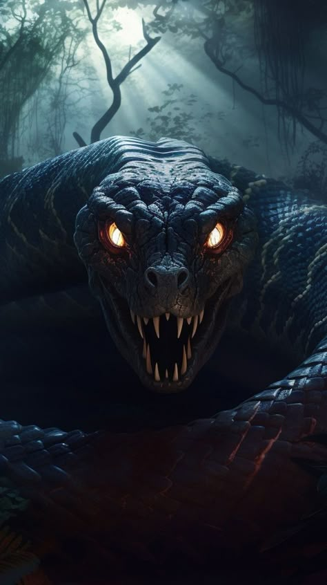 Snake Monster, Most Dangerous Animals, Scary Snakes, Snake Images, Cobra Art, Giant Snake, Snake Wallpaper, Scary Animals, Dragon Artwork Fantasy