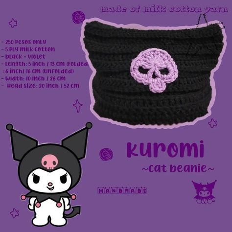 Hello Kitty Crochet, Crochet Tutorial Pattern, Cat Beanie, Cap Patterns, Crochet Business, Crochet Design Pattern, Kawaii Crochet, Crochet Cap, Beginner Crochet Projects