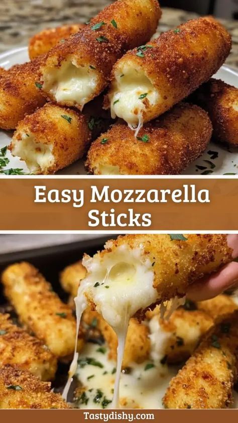 Easy Fried Food Recipes, Mozza Sticks Recipe, Easy Delicious Dinner Recipes For Family, Mozzerella Stick Aesthetic, Appetizers For Drinking Party, Good Food To Make At Home Easy, Mini Mozzarella Sticks, How To Make Homemade Mozzarella Sticks, Mozzarella Sticks Oven Baked