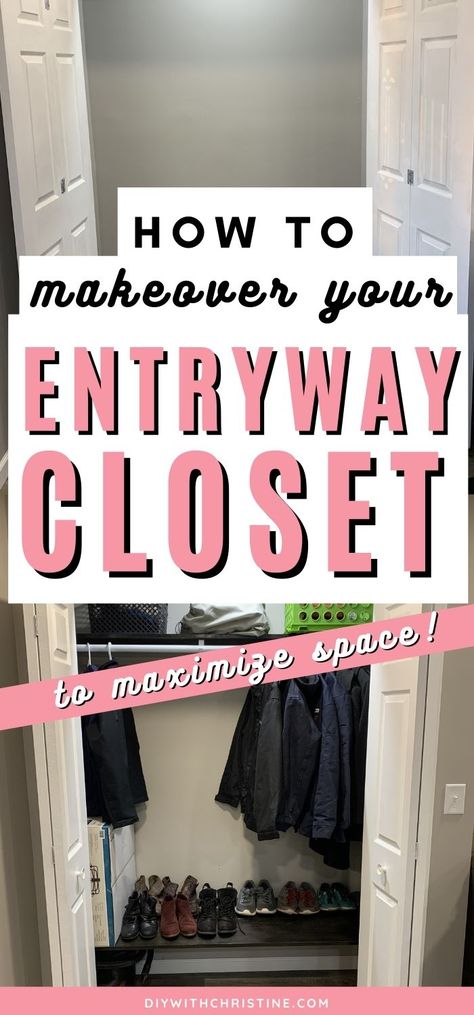 Front Closet Makeover, Diy Entryway Ideas, Coat Closet Organization Front Entry, Small Entry Closet Ideas, Entryway Coat Closet, Coat Closet Design, Small Entry Closet, Entry Closet Makeover, Entry Closet Ideas