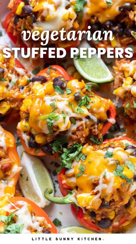 Healthy Vegetarian Stuffed Peppers, Stuffed Peppers With Black Beans, Beyond Meat Stuffed Peppers, Vegetarian Venezuelan Recipes, Mexican Rice Stuffed Peppers, Fresh Vegetable Snack Ideas, Veg Stuffed Peppers, Stuffed Peppers Meatless, Easy Vegetarian Dinner Recipes For Two