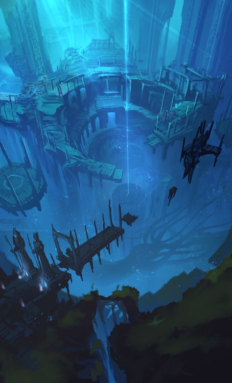 ArtStation - Illustration, KKS ~ Marshmello Wallpapers, Fantasy Locations, Underwater City, Water Aesthetic, Landscape Concept, Art Concepts, Fantasy City, Fantasy Setting, Fantasy Places