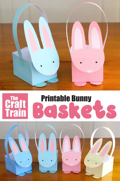 Printable paper bunny baskets. This is a fun and easy printable Easter craft that kids can make – comes in both full colour and line art so kids can colour their own #easter #printables #easterbunnies #baskets #craftsforkids Easter Craft Activities, Easter Basket Crafts, Paper Bunny, Basket Diy, Fun Easter Crafts, Easter Bunny Basket, Basket Crafts, Easy Easter Crafts, Easter Bunny Crafts