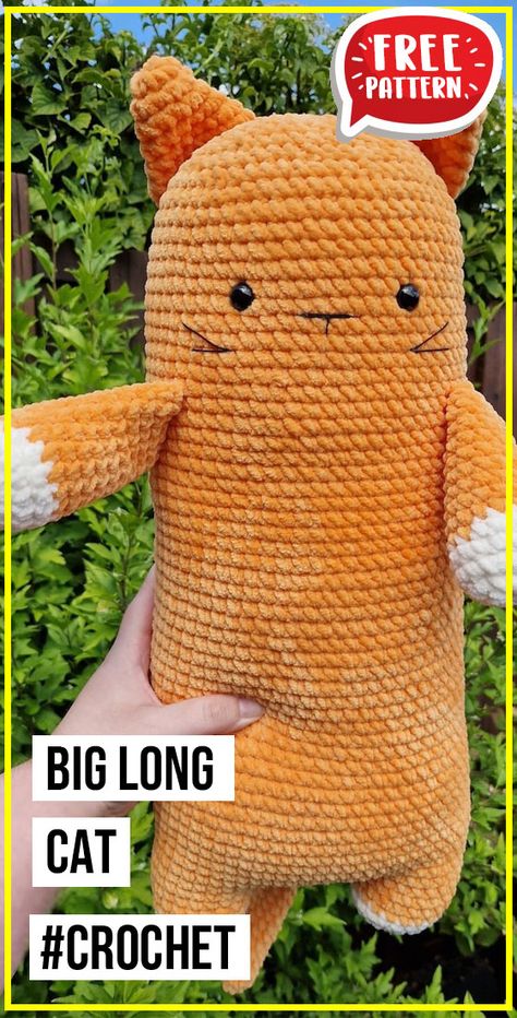 crochet easy Big Long Cat pattern  - Easy Crochet easy Big Long Cat Pattern for Beginners. Click to Get the Pattern #Cat #crochet #crochetpattern   via @shareapattern.com Chonky Cat Crochet Pattern Free, Crochet Large Stuffed Animals, Free Large Crochet Patterns, Crochet Cat Loaf Pattern Free, Chonky Cat Crochet Pattern, Big Crochet Projects Free Pattern, Long Cat Crochet Pattern Free, Chunky Cat Crochet Pattern, Fat Cat Crochet Pattern