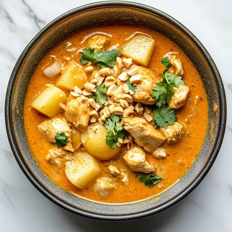 Massaman Gai is my go-to Thai curry for picky eaters: not spicy, creamy coconut milk, chicken, potatoes, and peanuts, what's not to love? Thai Peanut Curry Chicken, Thai Massaman Curry Recipe, Thai Coconut Shrimp Curry, Massaman Curry Chicken, Peanut Curry Chicken, Thai Peanut Curry, Easy Thai Food, Thai Chicken Curry Soup, Chicken Massaman