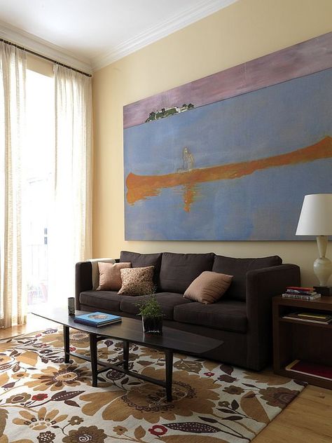 Decorate with large artwork Large Living Room Painting, Oversized Art Living Room, Large Wall Art Bedroom, Large Scale Painting, Scale Painting, Importance Of Art, Peter Doig, Horizontal Painting, Art Placement