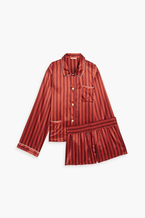 Ruthie Corey striped satin pajama set Morgan Lane Pajamas, Madeline Aesthetic, Pajamas For Christmas, Silk Pj Set, Pajamas Aesthetic, Morgan Lane, Luxury Pajamas, Satin Pajama Set, Cute Pajama Sets