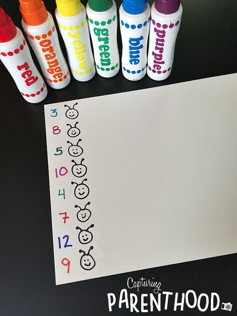 Dot Crafts For Preschool, Counting Art Activities Preschool, Counting Art Preschool, Sped Activities Ideas, Counting Projects For Preschoolers, Numeral Activities For Preschool, Caterpillar Dot Art, Math Center Ideas For Preschool, Manipulative Preschool Activities