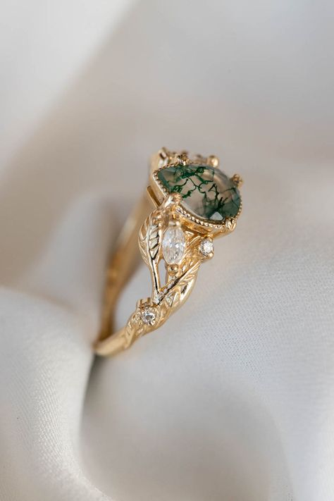 Moss agate engagement ring