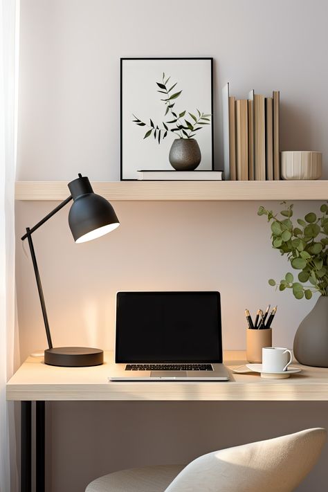 Work Office Minimalist, Aesthetics Office Decor, Minimalist Office Setup, Clean Aesthetic Office, Home Office Aesthetic Minimalist, Neutral Desk Setup, Office Area, Desk Minimalist, Home Office Minimalist