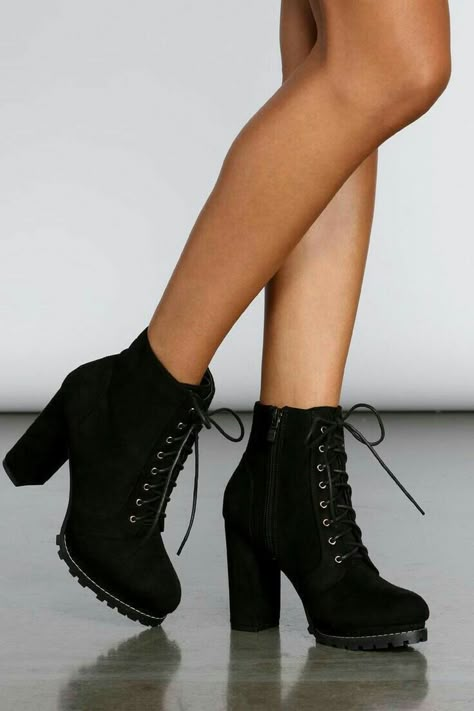 Lace Up Heel Boots, Cute Shoes Heels, Shoes Heels Classy, Black Heel Boots, Fancy Shoes, Suede Leather Boots, High Heel Boots Ankle, Cute Boots, Girly Shoes