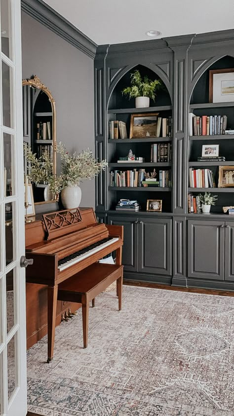 A Thoughtful Place, Home Library Rooms, Home Music Rooms, Kitchen Tour, Place Making, Library Room, Home Library Design, Piano Room, Patio Interior