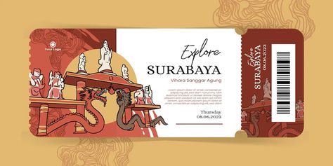 Premium Vector | Explore surabaya ticket idea template with ethnic background Ticket Layout Design, Ticket Design Ideas, Space Civilization, Event Ticket Design, Egyptian Art Drawing, Ticket Ideas, Idea Template, Ticket Design Template, Event Ticket Template