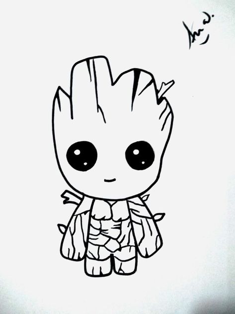 Easy Groot Drawing, How To Draw Groot, I Am Groot Drawing, Groot Drawing Sketches, Groot Drawing Easy, Groot Doodle, I Am Groot Tattoo, Tattoo Sketches Easy, Groot Painting