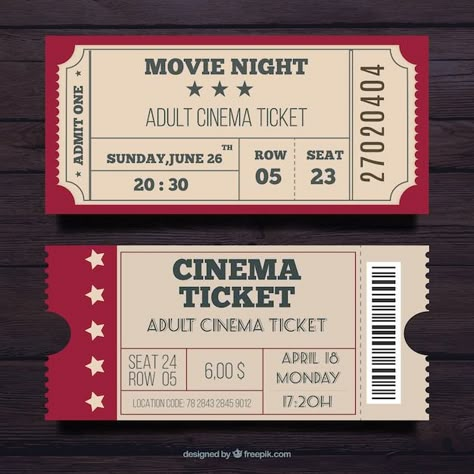 Ticket Journal, Movie Ticket Template, Ticket Cinema, Kino Box, Deco Cinema, Cinema Party, Vintage Ticket, Cinema Ticket, Ticket Design