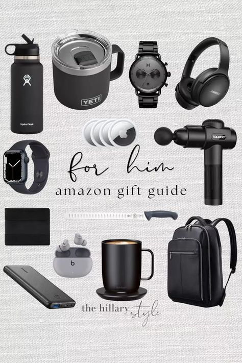 Amazon gift guide for him! Mugs. Hydro flask. Watch. Headphones. Massage gun. Air tag. Backpack. Knife. Portable battery. Apple Watch. Wallet. Amazon home. Amazon gifts. Holiday gift guide. For him. #founditonamazon Boyfriend Wishlist, Male Gift Ideas, Gifting Aesthetic, Gift Idea Aesthetic, Gift Ideas Aesthetic, Gifts For Cats, Gifts For Baby Shower, Gifts Aesthetic, Aesthetic Gifts