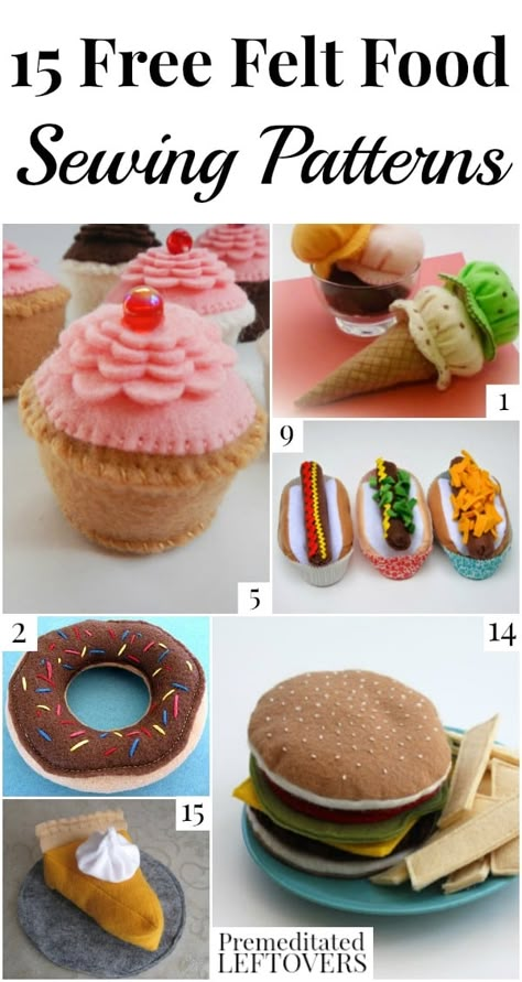 Felt food is perfect for little foodies! They are easy to make and you can even wash them. Here are 15 free felt food sewing patterns to inspire you. Food Sewing Patterns, Play Food Diy, Felt Toys Diy, Felt Food Patterns, Felt Food Diy, Felt Play Food, Pretend Food, Felt Crafts Diy, Food Patterns