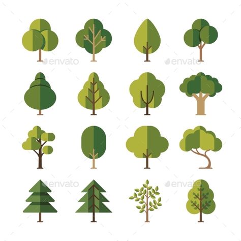 Green summer forest tree flat vector icons. Pine and oak, evergreen plant illustration Oak Tree Drawings, Flat Tree, Pine Tree Art, Summer Forest, Trendy Plants, Tree Icon, Flat Design Illustration, Seni Dan Kraf, Vector Trees