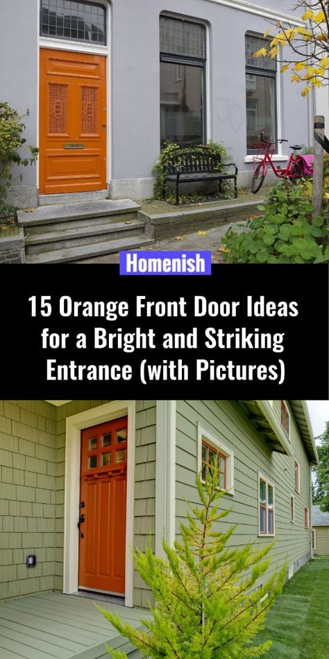 Orange Front Door, Coral Door, Cottage Doors, Brown Front Doors, Green House Exterior, Orange Front Doors, Orange Paint Colors, Best Front Door Colors, Waterloo Road