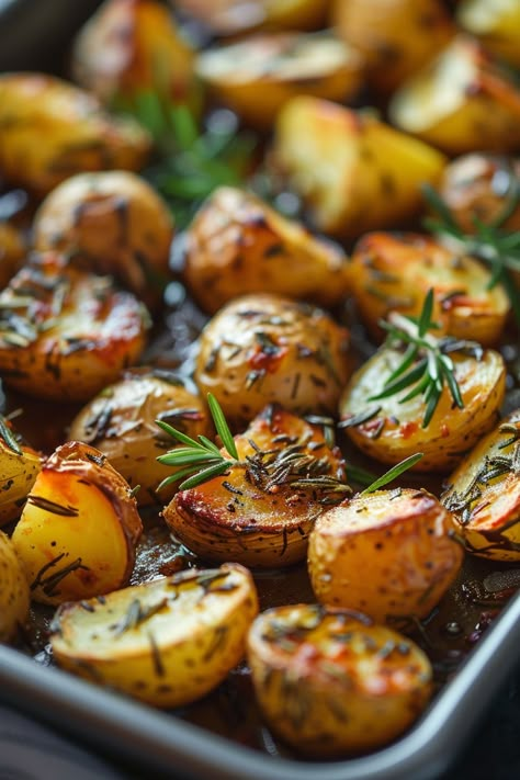 Roasted baby potatoes with rosemary on a baking sheet. Rosemary Potatoes Mashed, Roasted Herb Potatoes In Oven, Delicious Roasted Potatoes, Fall Potatoes Recipes, Best Oven Roasted Potatoes Recipe, Perfectly Roasted Potatoes, Pioneer Woman Creamy Rosemary Potatoes, Roasted Mushrooms And Potatoes, Rosemary Breakfast Potatoes