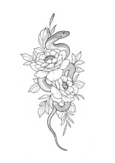 Women Tattoos Snake, Snake In Leaves Tattoo, Long Snake Drawing, Wood Snake Tattoo, Snake And Lily Tattoo, Snake Vine Tattoo, Spine Snake Tattoos For Women, Snake Tattoos Arm Wraparound, Snake Stomach Tattoo