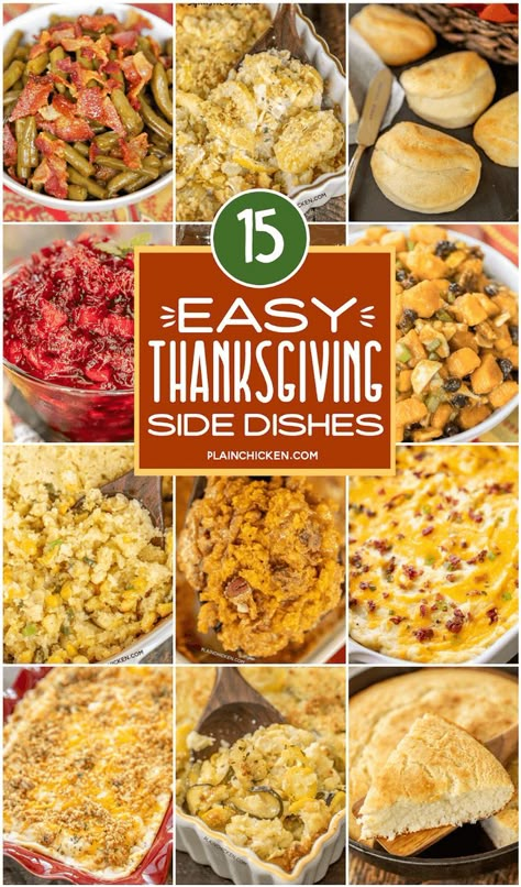 Family Favorite Thanksgiving Side Dishes - something for everyone at your holiday table. Lots of make-ahead recipes for a stress-free meal! Casseroles Thanksgiving, Plain Chicken Recipes, Easy Thanksgiving Side Dishes, Thanksgiving Chicken, Salat Wraps, Thanksgiving Side Dish Recipes, Dressing Stuffing, Thanksgiving Side Dishes Easy, Thanksgiving Side Dish