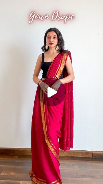 Black Crop Top With Saree, Chiffon Saree Draping Styles, Saree With Crop Top Blouse, Modern Saree Draping Styles, Silk Saree Blouse Styles, How To Wear Saree Tutorials, Elegant Saree Party Wear, Maroon Saree Look, Silk Saree Draping Styles