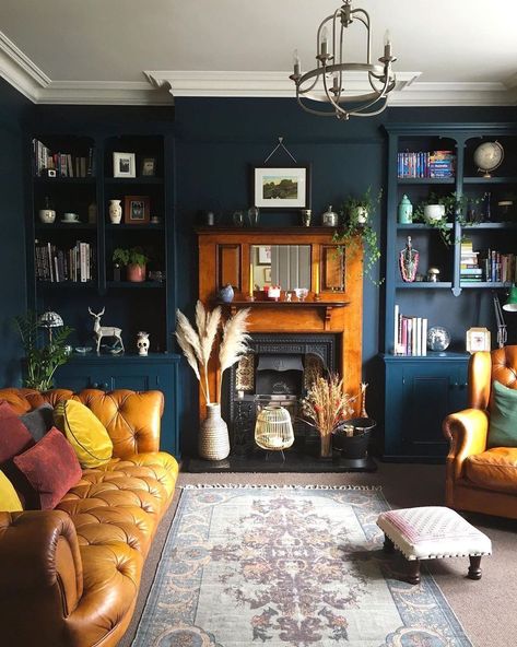 COLOR PLACE INTERIOR on Instagram: “@edwardian_london_terrace . . . . . . #transformationtuesday #myhousethismonth #storyofmyhome #thespruce #DesignMySpace #yourfabuloushome…” Eccentric Boho Decor, Dark Eccentric Decor, Dark Jewel Tone Living Room, Moody Living Room Jewel Tones, Dark Home Library, Eccentric Apartment, Jewel Tones Interior Design, Eccentric Living Room, Jewel Tone Living Room