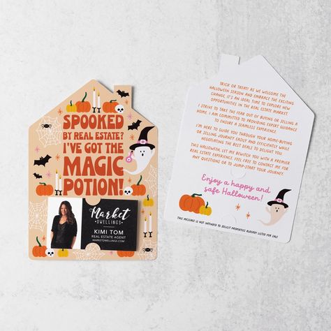 Experience the magic of captivating your target market with these enchanting real estate mailers. You can even slide your business card in the slots provided. Cast a spell of success and become the go-to agent! Halloween Real Estate Marketing Ideas, Halloween Windows, Pop Bys Real Estate, Magic Potion, Cast A Spell, Tax Season, Target Market, Trunk Or Treat, Dog Halloween