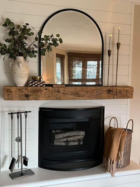 Decorating A Mantel, Fireplace Fronts, Santa Fe Home, Floating Mantel, Wood Mantel, Rustic Mantel, Fireplace Designs, Kitchen Lounge, Wood Mantels