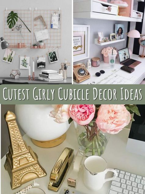 27 Cutest Girly Cubicle Decor Ideas - PinkPopDesign Cubicle Storage Ideas, Office Earthy, Fall Cubicle Decor, Decorating Cubicle At Work, Work Cubicle Decor Ideas, Cubicle Decor Office Work Spaces, Office Cubical Decor, Modern Cubicle, Cubicle Wallpaper