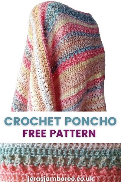 Crochet Poncho Pattern Cotton Candy - Jera's Jamboree Poncho Crochet Pattern Free, Crocheted Ponchos, Crochet Poncho Patterns Easy, Shawl Scarf Crochet, Poncho Crochet Pattern, Crochet Poncho Pattern, Wearable Crochet, Crochet Wrist Warmers, 2023 Crochet