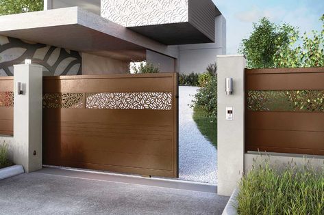 LAZER COLLECTION - COUNTRY GATES AND BARRIERS New Model Gate Design, Modern House Front Gate, Modern Front Gate Design, Compound Wall Gate, Compound Wall Gate Design, New Gate Design, House Front Gate, Contemporary Gates, Modern Main Gate Designs