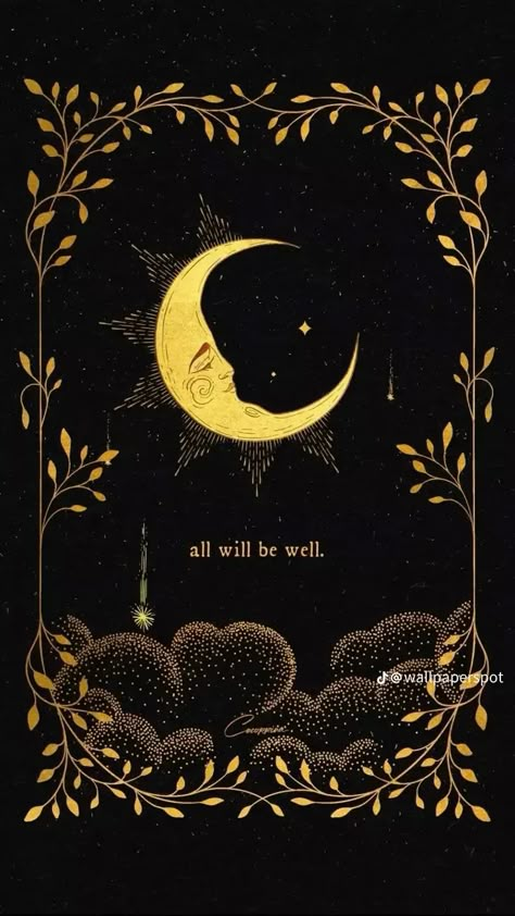 Spiritual Illustration Art, Moon Art Wallpaper, New Moon Art, Moon Illustration Art, All Will Be Well, Moon Goddess Art, Magic Wallpaper, Moon Stars Art, Magic Night