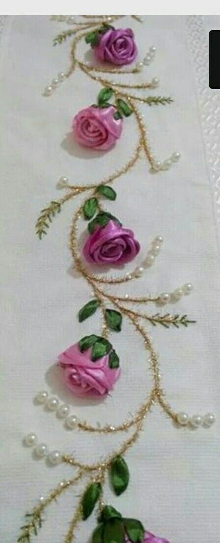 Excellent Ribbon Embroidery Designs on Fabric Silk Ribbon Embroidery Tutorial, Áo Blu, Sulaman Pita, Silk Ribbon Embroidery Patterns, Ribbon Embroidery Kit, Ribbon Embroidery Tutorial, Pola Sulam, Ribbon Art, Brazilian Embroidery