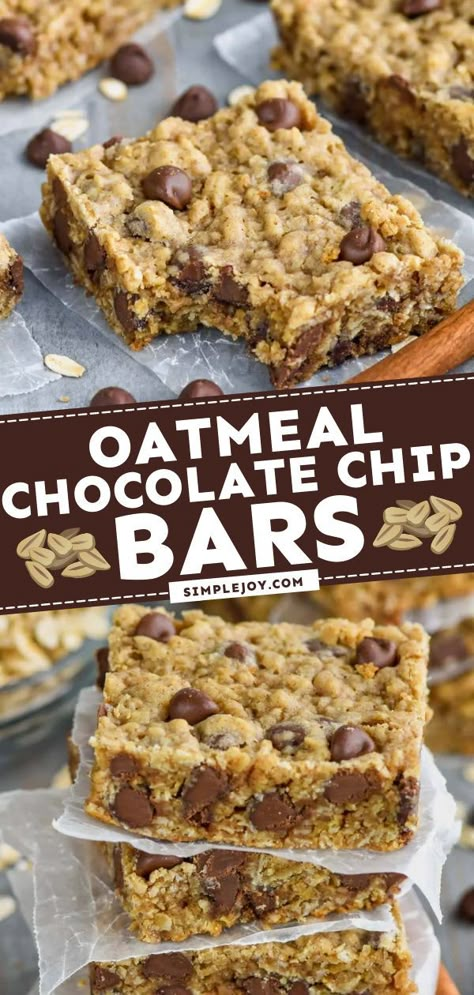 Chocolate Chip Oat Bars, Oatmeal Chocolate Chip Cookie Bars, Oatmeal Chocolate Chip Bars, Chocolate Chip Bars, Easy Oatmeal, Oatmeal Chocolate Chip, Dessert Bar Recipe, Chocolate Chip Cookie Bars, Oatmeal Chocolate