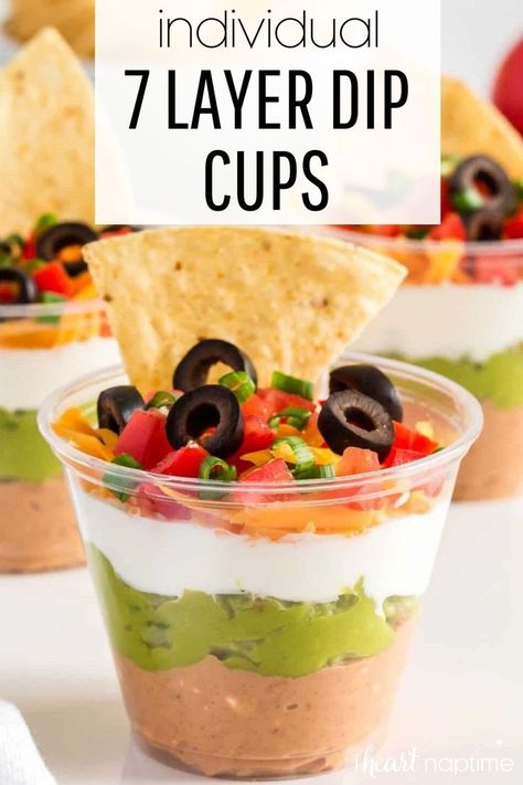 7 Layer Dip Cups, 5 Layer Dip, Layered Dip Cups, Layered Bean Dip, Layered Taco Dip, Layered Dip Recipes, 7 Layer Dip, Seven Layer Dip, Mexican Appetizers