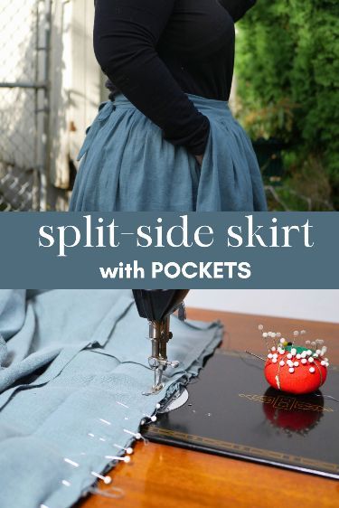 Follow along and see how I sewed a linen split-side skirt, the perfect customizable skirt for everyday, cottagecore, historybounding, and more! Sewing Skirts Patterns, Split Side Skirt, Vintage Skirt Pattern, Look Boho Chic, Quilted Skirt, Best Winter Outfits, Sewing Projects Clothes, Diy Skirt, Skirt Patterns Sewing