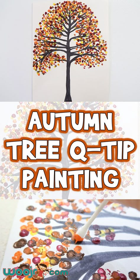 Autumn Tree Q-Tip Painting | Woo! Jr. Kids Activities : Children's Publishing Q Tip Painting, Fall Arts And Crafts, Homeschool Crafts, Autumn Activities For Kids, Fall Preschool, Autumn Tree, Fall Crafts For Kids, Autumn Crafts, Q Tip