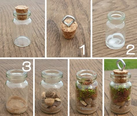 Terrariums are all the rage right now and projects for them are popping up all over the interne... Tiny Bottles, Mini Terrarium, Tiny Jars, Terrarium Jewelry, Mini Glass Bottles, Mini Bottle, Mini Jars, Miniature Bottles, Bottle Ideas