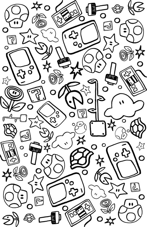 Nintendo Doodle Art, Nintendo Drawings Easy, Nintendo Art Drawing, Nintendo Doodles, Video Game Doodles, Doodle Art Color, Cute Easy Doodles Simple, Nintendo Drawings, Abstract Tattoo Ideas