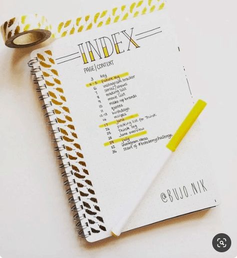 An Eye Catching Collection of Bullet Journal Key Page Ideas & Bullet Journal Index Page Ideas for your bujo inspiration. They will give you simple ideas & examples on how to set up a key and index for your own journaling codes, layouts, writing, and productivity in 2020. #Bulletjournalkeyideas #bulletjournalkeylayout #bulletjournalindex #bulletjournalindexideas Bullet Journal Index Page, First Page Of Project, Bullet Journal Index, Cover Page For Project, Journal Key, Notebook Inspiration, Project Cover Page, File Decoration Ideas, Creative Book Covers