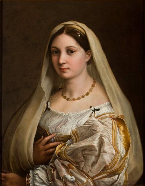 "Woman with a Veil - La Velata" by Raphael Santi via DailyArt app, your daily dose of art getdailyart.com Raphael Paintings, Raphael Sanzio, Giorgio Vasari, Veiled Woman, William Adolphe Bouguereau, Most Famous Paintings, Classic Art Prints, Italian Painters, Photo Vintage