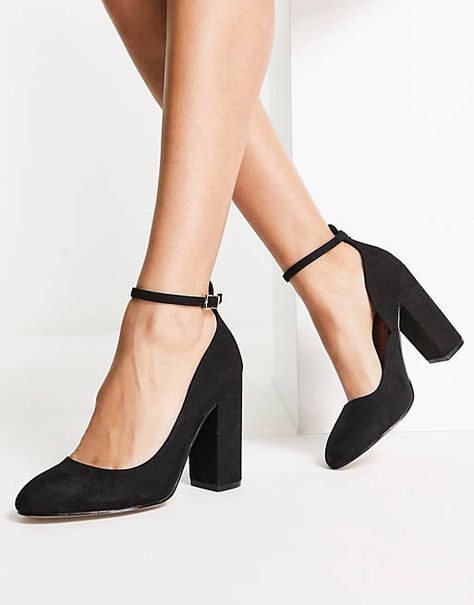 Be Mine Bridal Neima block heeled shoes in ivory satin | ASOS Black Shoes For Women Classy, Cocktail Party Shoes, Black Heels Small Heel, Simple Black Heels Closed Toe, Black Close Toed Heels, Black Heels Closed Toe, Work Experience Outfits, Black Formal Heels, Shoes For Graduation