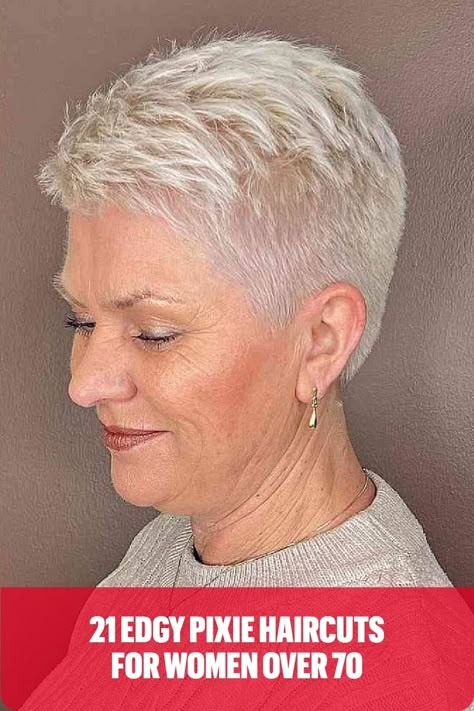 Platinum White Pixie for Women 70 and Over Haircuts For Women Over 70, Pixie Haircuts For Women, Short Spiky Haircuts, Spiky Hairstyles, Short Hairstyle Women, Short White Hair, Short Spiked Hair, Short Sassy Haircuts, Edgy Pixie Haircuts