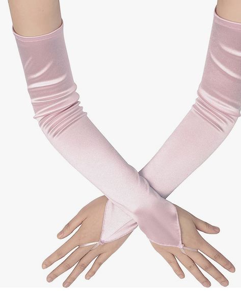 Pink Arm Sleeves, Flora Costume, Long Satin Gloves, Clothes Study, Costumes Design, Themed Costumes, Satin Gloves, Pink Gloves, Gloves Fashion